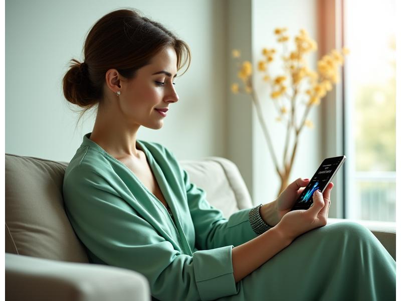 Moderne Person entspannt mit Vitalis Glanz Wellness-Technologie auf einer Couch